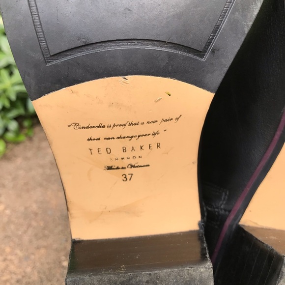 Ted Baker Ankle Boots Booties Black Leather Womens 37 Purple Lucite Buckle - Picture 10 of 11